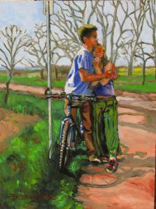 Voir le détail de cette oeuvre: Amants serrés contre une bicyclette